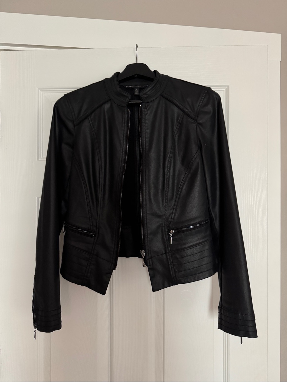 White House Black Market Black Coated Denim Moto Jacket